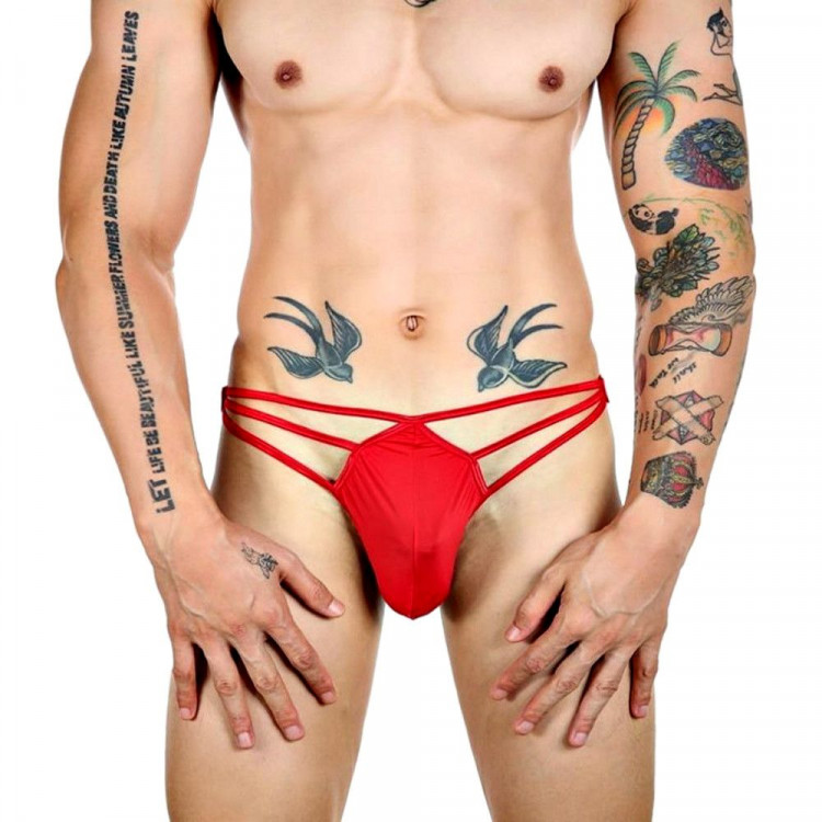Красные сексуальные трусы-стринги на тонких бретелях 