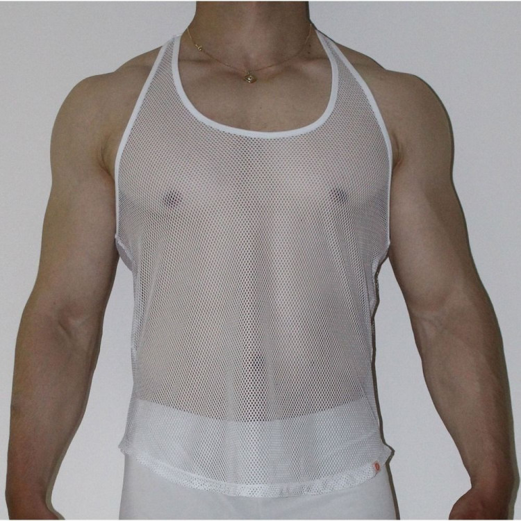Белая мужская сетчатая майка 