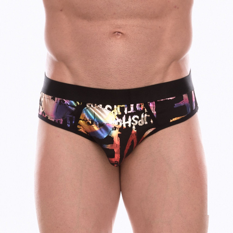 Черные трусы-джоки с разноцветным блестящим принтом 