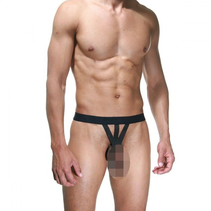 Мужские откровенные трусы из черных ремешков 