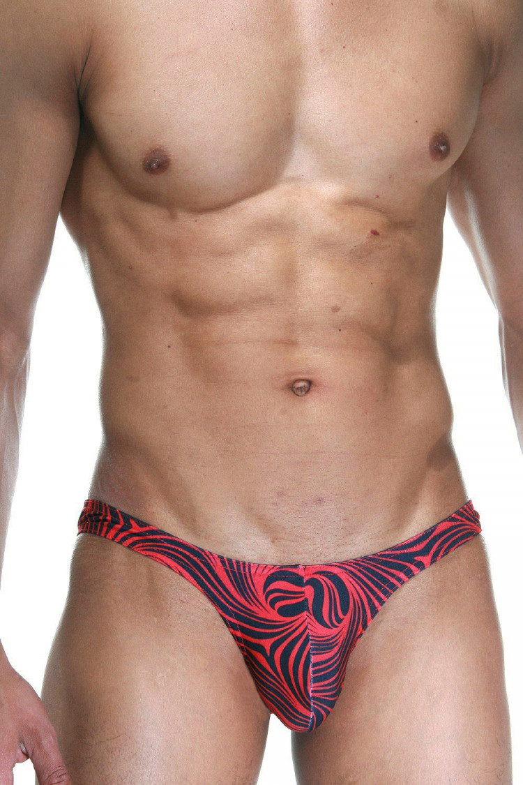 Красные мужские трусы-слипы с принтом-завитками 