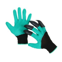 Зелено-черные нейлоновые перчатки «Землеройки» с латексной пропиткой и когтями (размер 10)