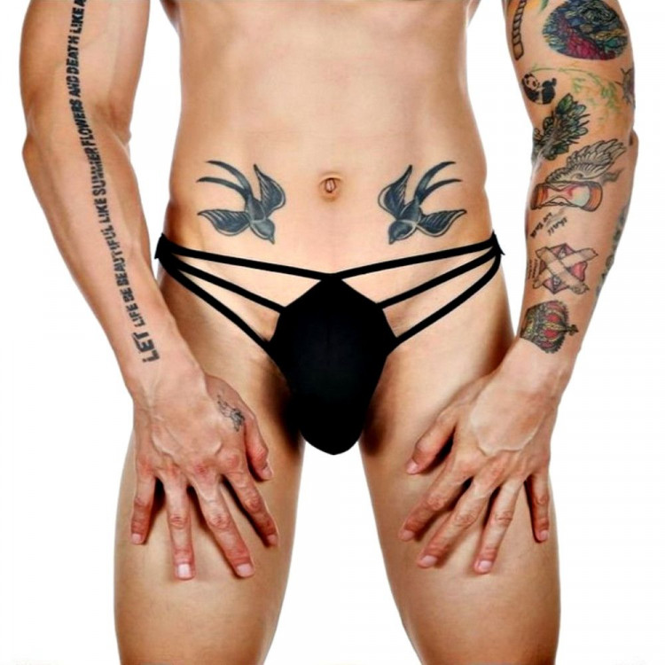 Черные сексуальные трусы-стринги на тонких бретелях 
