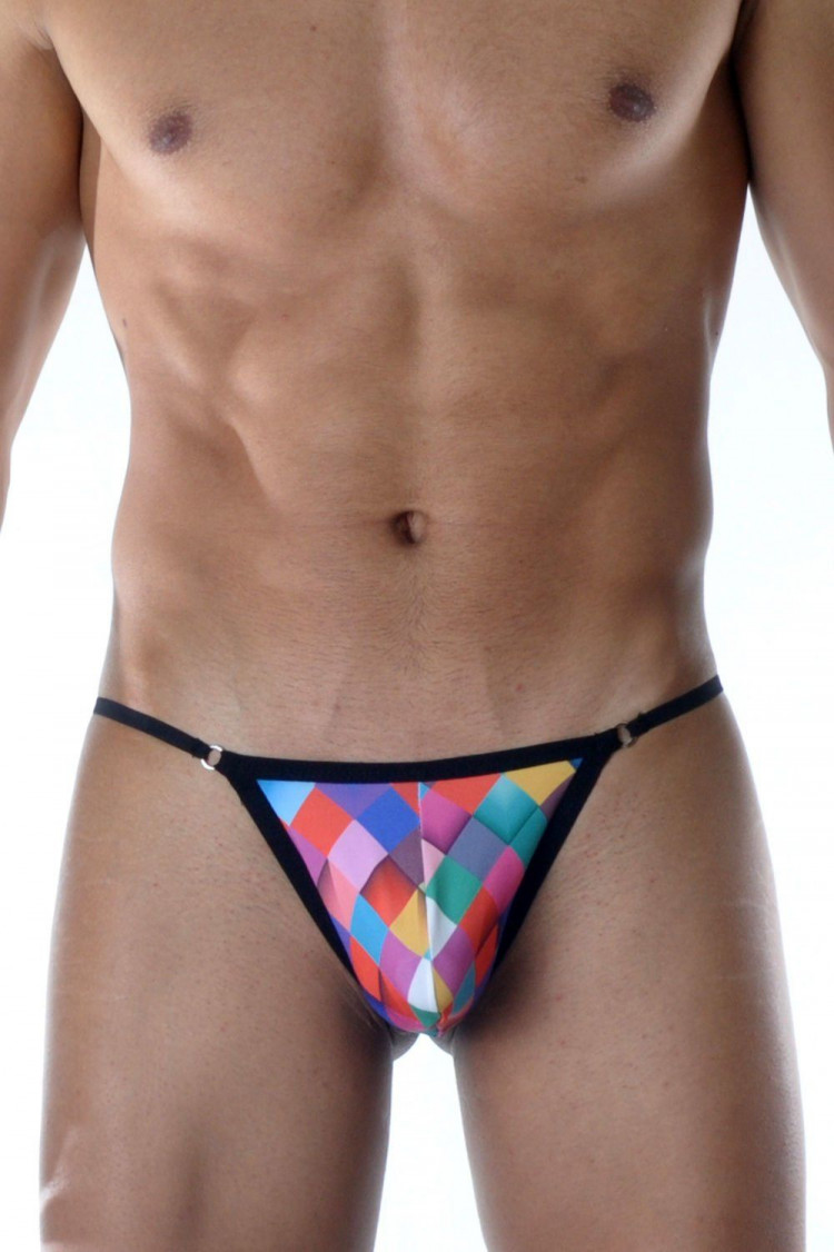 Сексуальные трусы-стринги с принтом в виде цветных квадратов 