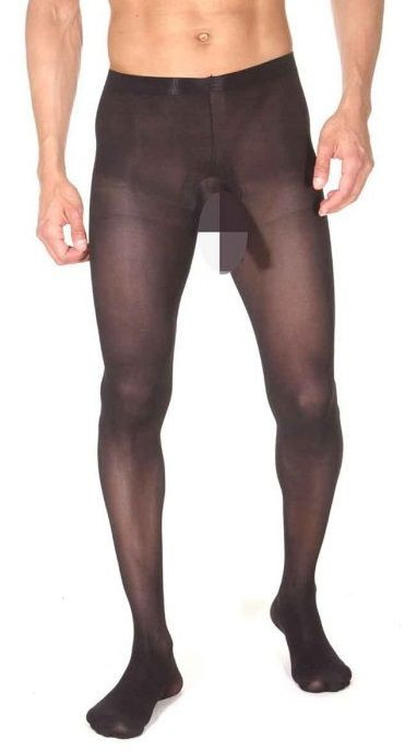 Плотные полупрозрачные мужские колготы с интимным доступом 