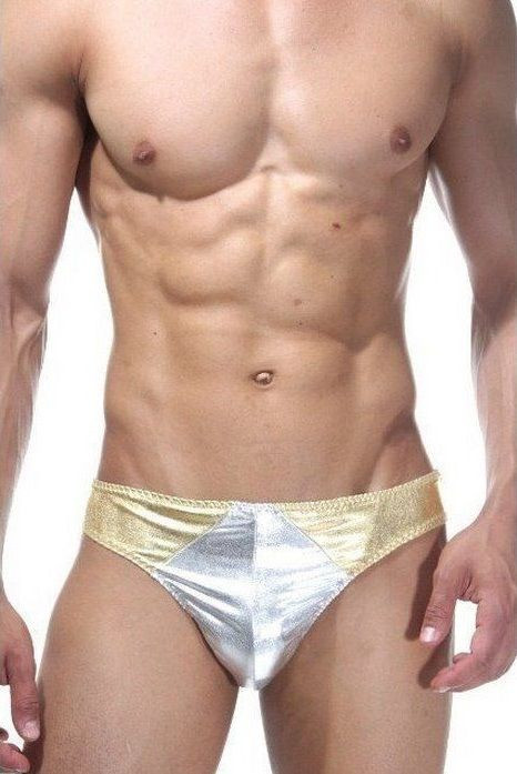Блестящие серебристо-золотистые трусики-тонги 