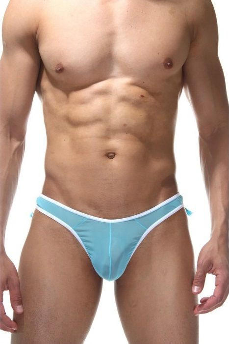 Голубые трусы-тонги с бахромой на ягодицах 