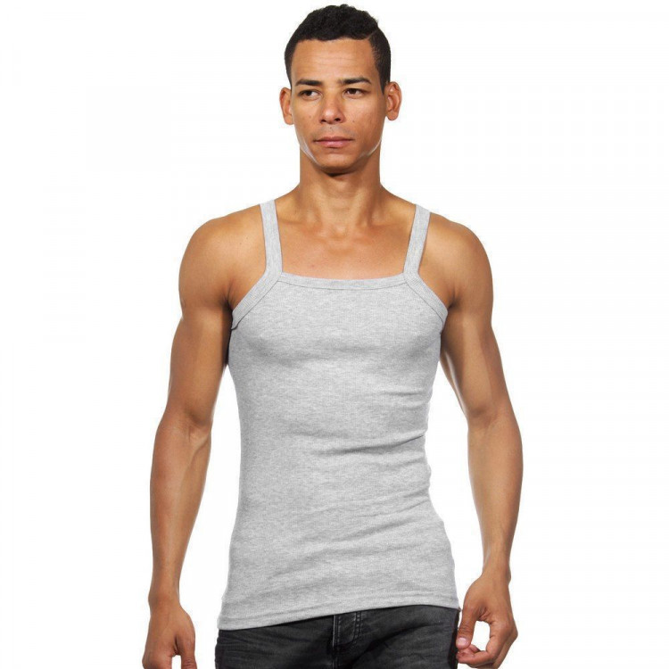 Серая мужская майка с квадратным вырезом горловины 