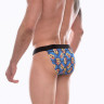 Синие мужские трусы-танга с разноцветным принтом