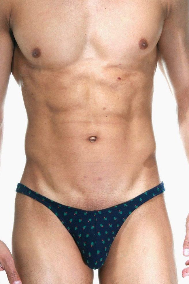 Темно-синие трусы-слипы с принтом в виде ёлочек и узким бочком 