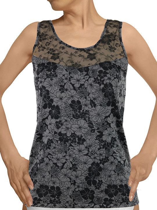 Женская майка на широких бретелях с цветочным принтом 