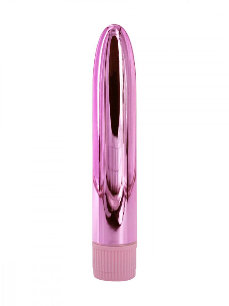 Розовый глянцевый пластиковый вибратор - 14 см. 