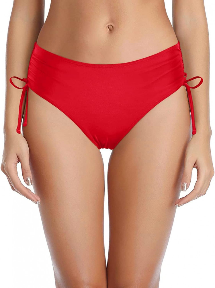 Красные женские плавки с утяжкой по бокам 