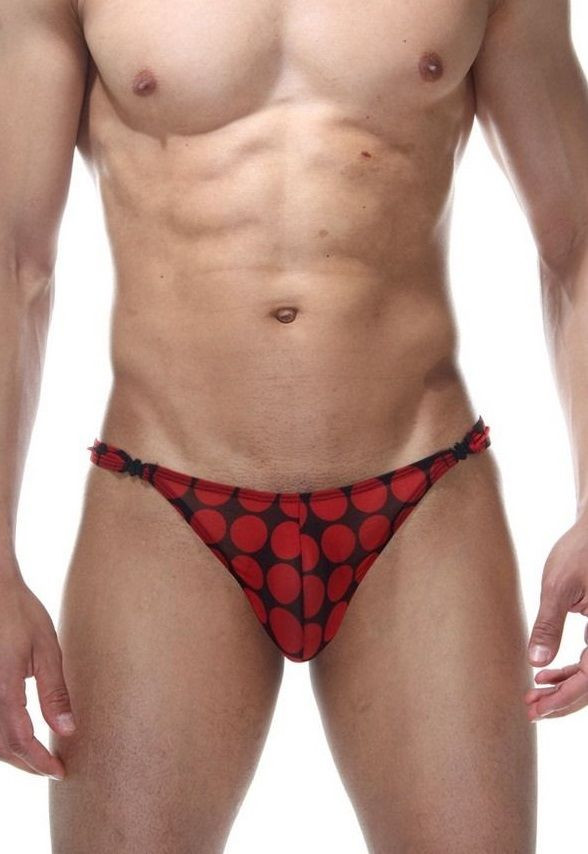 Мужские трусы-тонги в крупный красный горох 