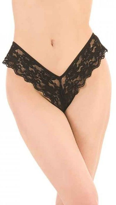 Пикантные кружевные трусики-тонги со шнуровкой сзади 
