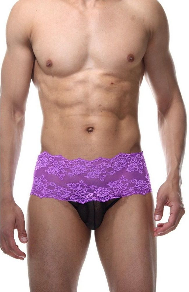 Мужские фиолетово-черные трусы с пикантной шнуровкой 