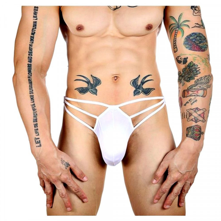 Белые сексуальные трусы-стринги на тонких бретелях 