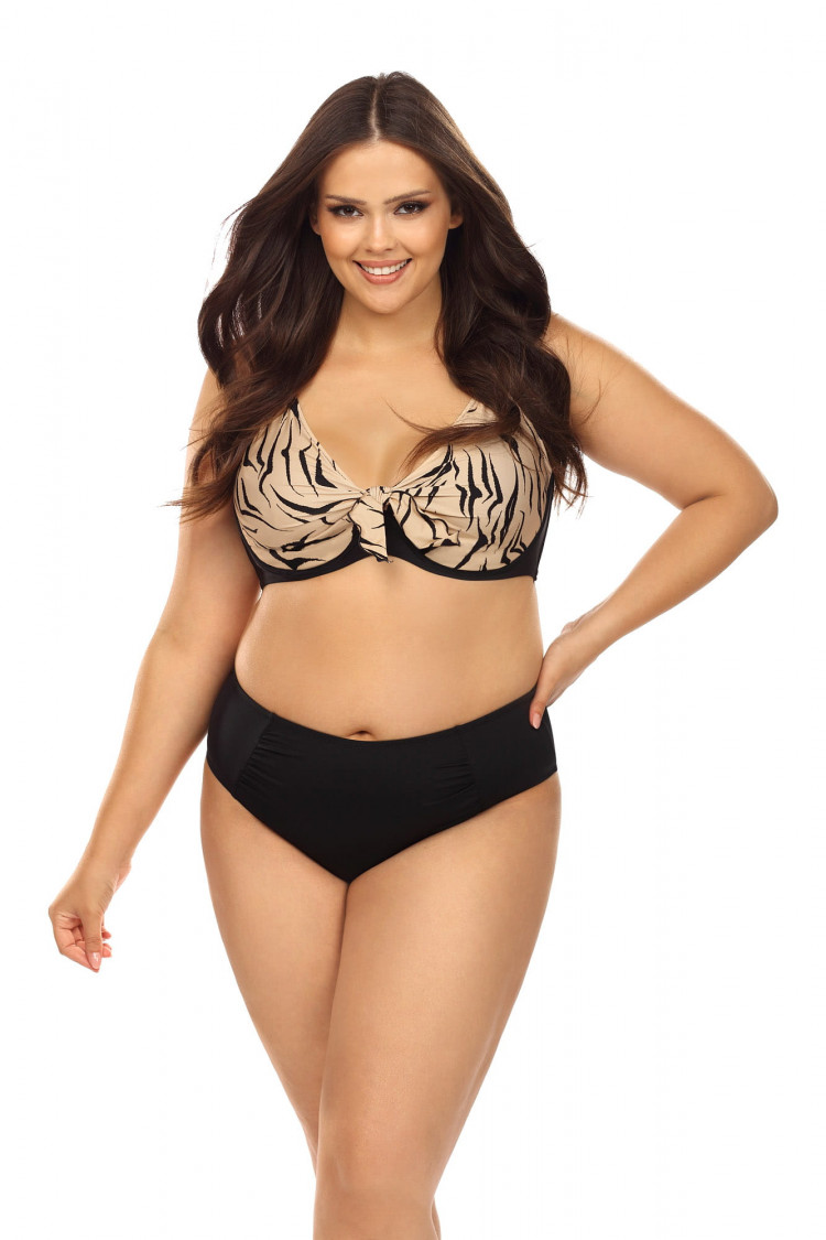 Раздельный купальник plus size с анималистическим принтом на лифе 