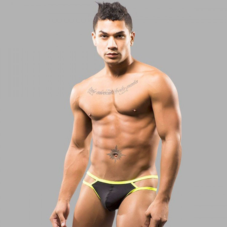 Черные мужские трусы-стринги с 2 боковыми бретелями 