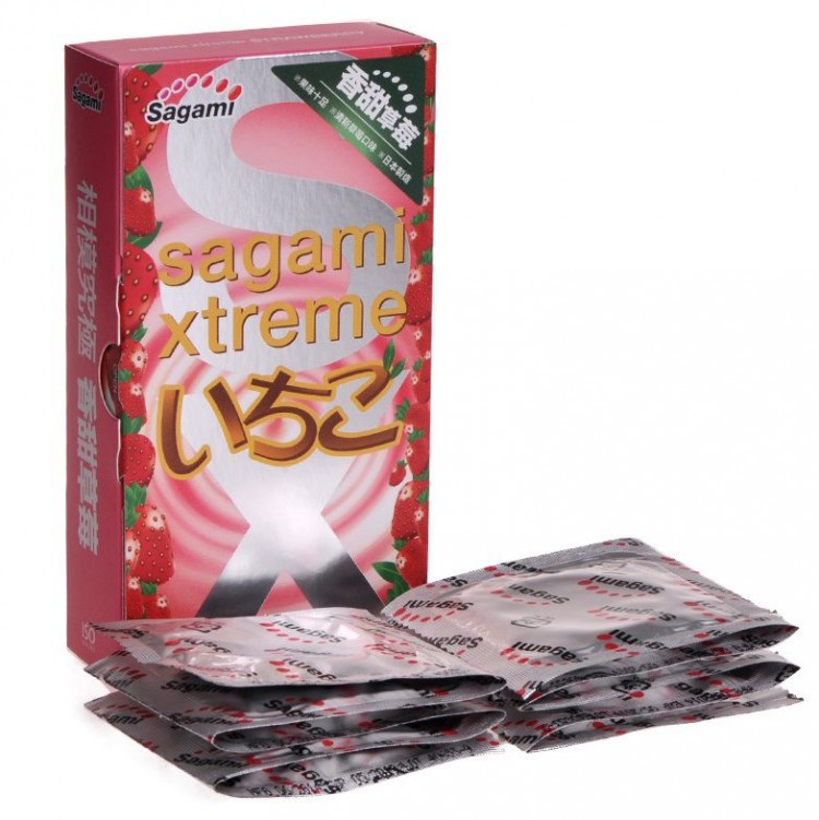 Презервативы Sagami Xtreme Strawberry c ароматом клубники - 10 шт. 