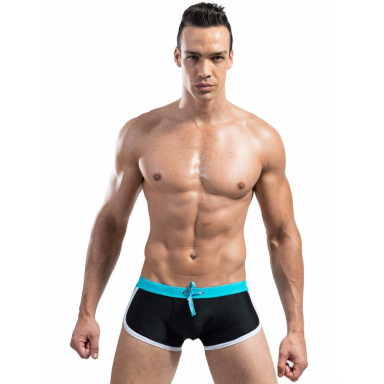Стильные черные мужские плавки с контрастным поясом 