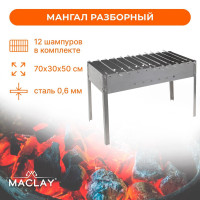 Сборный мангал Maclay «Профи» с 12 шампурами (70х30х50 см)