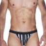 Черные мужские трусы-тонги в серебристую полоску