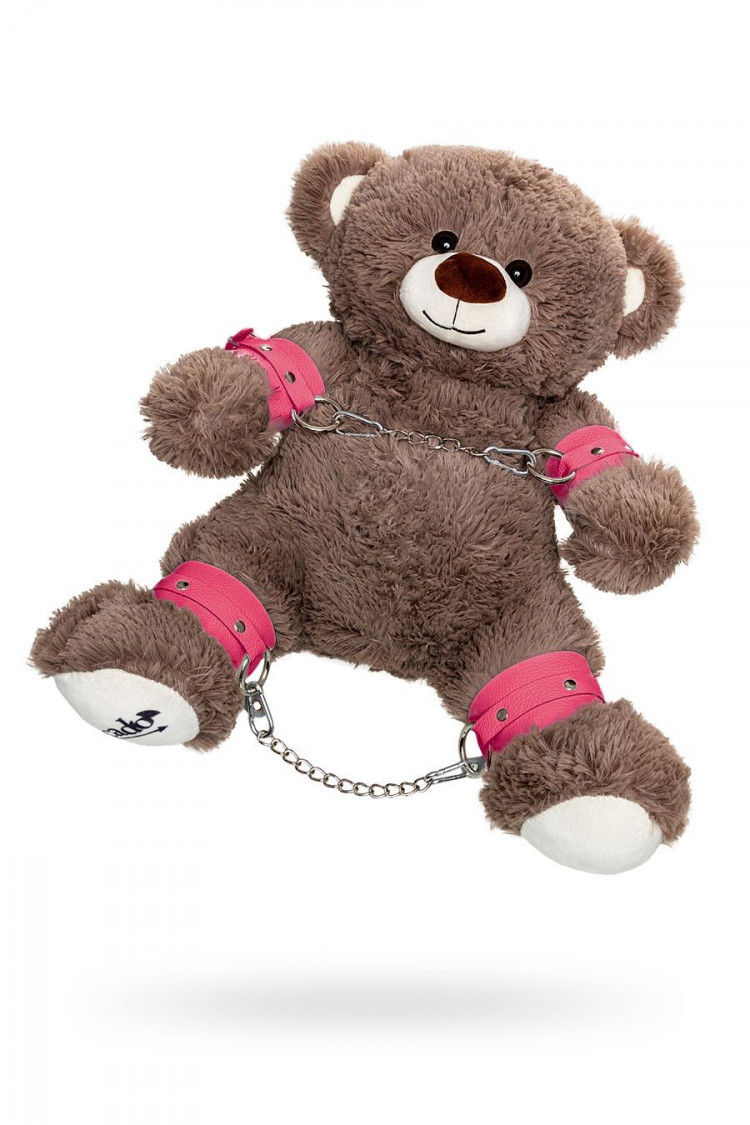 Бондажный набор: бурый мишка с розовыми оковами и наручниками 