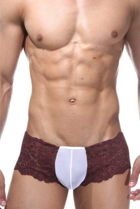 Кружевные трусы-хипсы с белой вставкой 