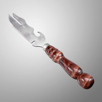 Нож-вилка «Фигурная» с узором и деревянной ручкой - 30 см.