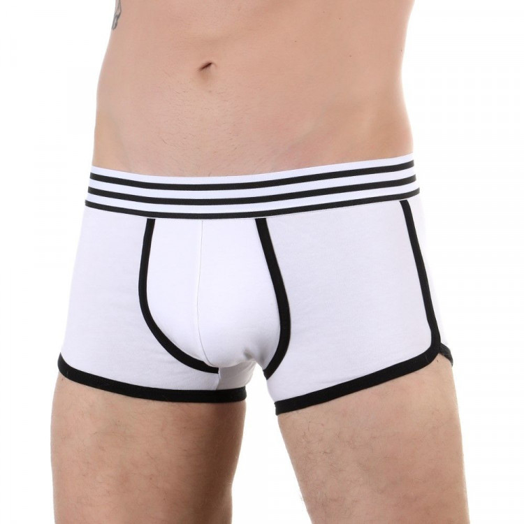 Мужские трусы-боксеры с резинкой в полоску и контрастным кантом 