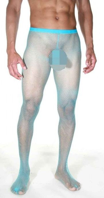 Мужские колготы в мелкую сетку с интимными вырезами 