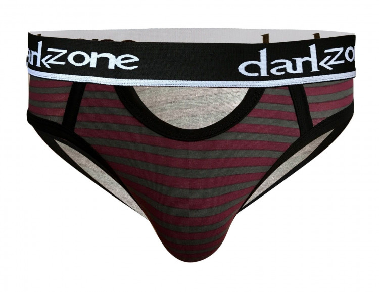 Серые мужские трусы-брифы с вырезом и полосками 