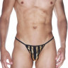 Мужские трусы-стринги из черной ткани в широкую золотую полоску Мужские трусы-стринги из черной ткани в широкую золотую полоску