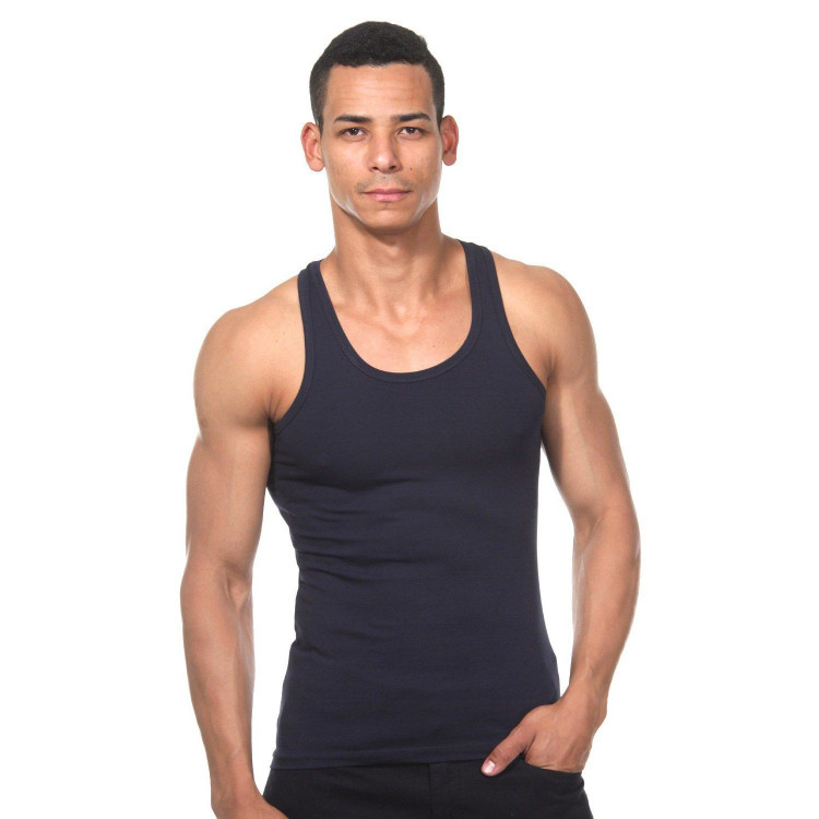 Темно-синяя хлопковая майка-борцовка 