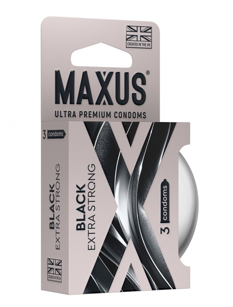 Черные утолщенные презервативы MAXUS Extra Strong с железным кейсом - 3 шт. 