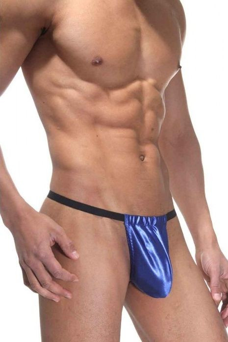 Синие пикантные трусы из блестящей ткани 