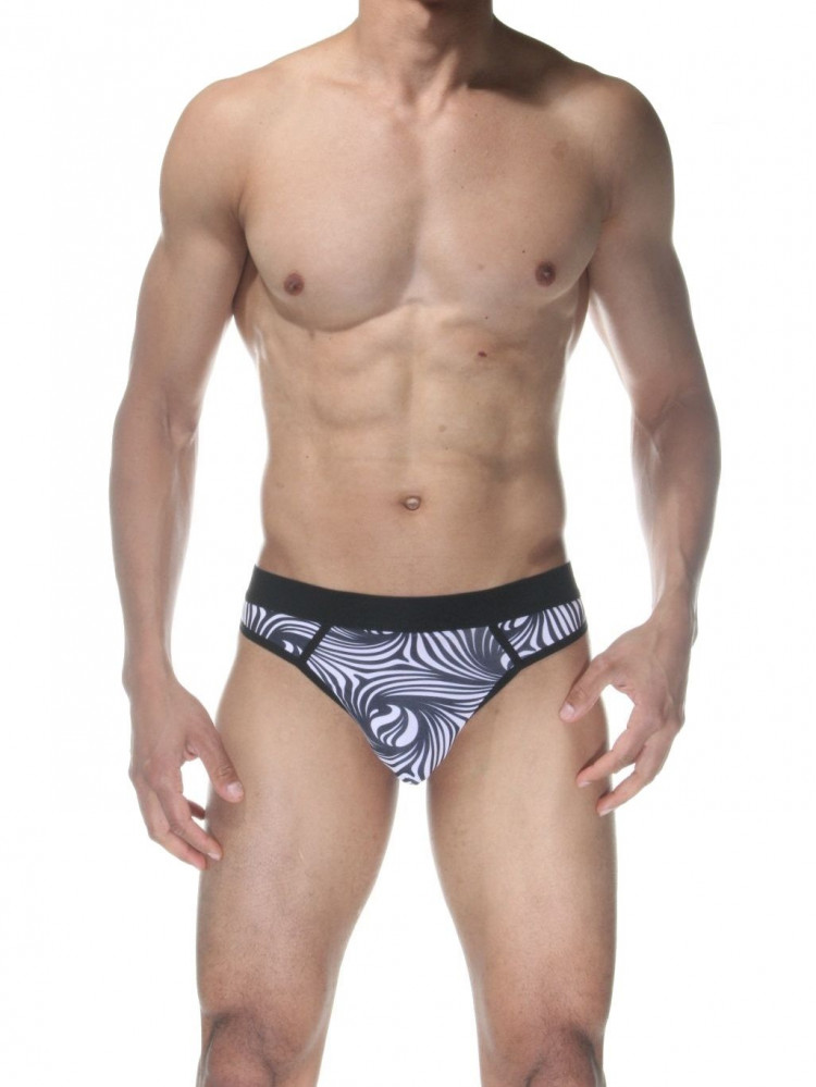 Бело-черные мужские трусы-стринги с абстрактным принтом 