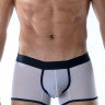 Белые полупрозрачные трусы-боксеры с контрастной отделкой Белые полупрозрачные трусы-боксеры с контрастной отделкой