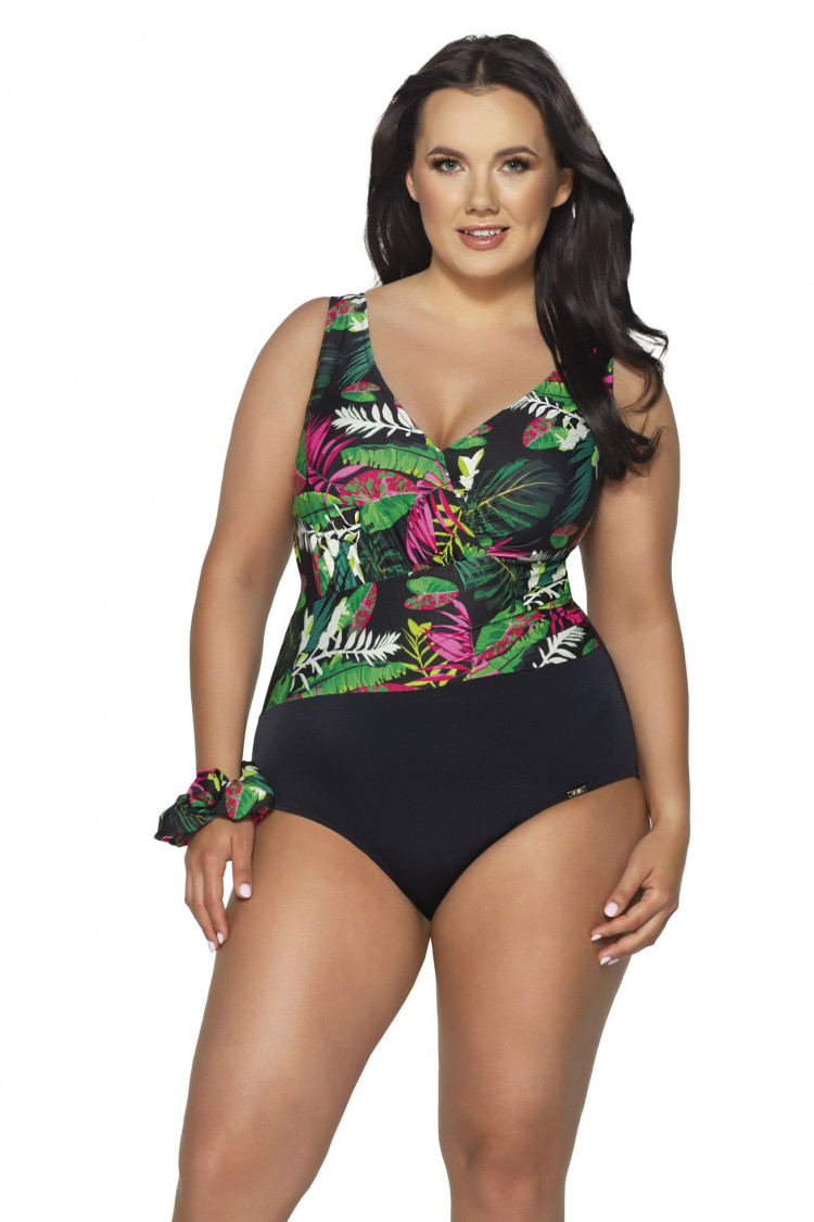 Слитный купальник с растительным принтом в верхней части 