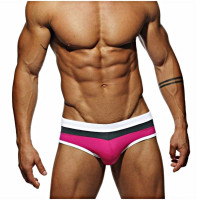 Ярко-розовые мужские плавки с контрастными полосами на поясе