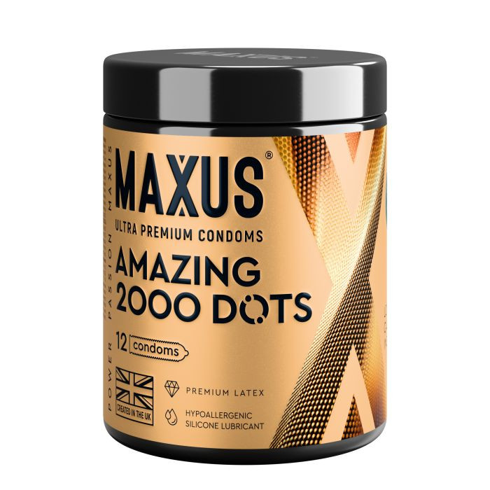 Точечные презервативы MAXUS 2000 Amazing Dots с железным кейсом - 12 шт. 