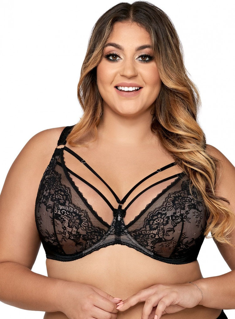 Соблазнительный бюстгальтер с мягкой чашкой +size и декоративными бретелями 