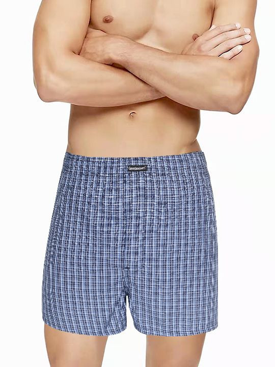 Синие хлопковые трусы-боксеры в клетку 