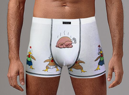 Мужские трусы-боксеры с принтом в виде ощипанных курочек 