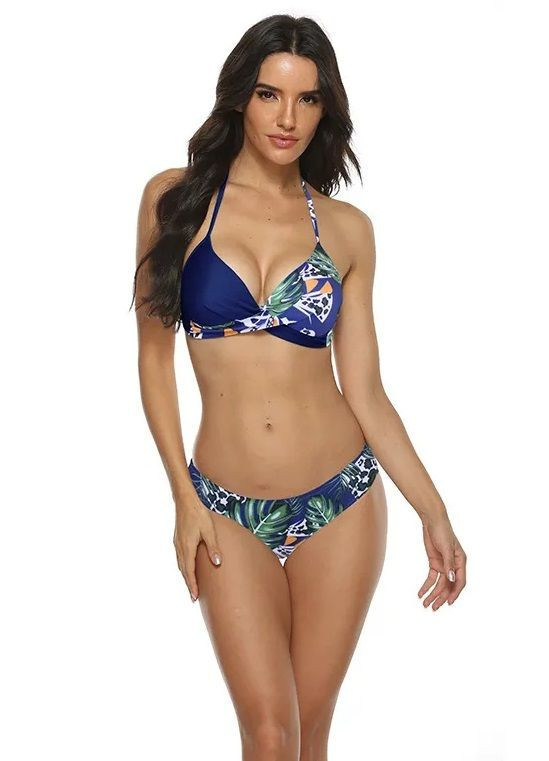 Женский раздельный купальник с растительно-анималистическим принтом 