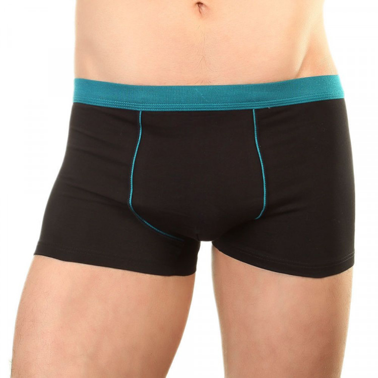 Мужские хлопковые трусы-боксеры с бирюзовой резинкой и окантовкой 