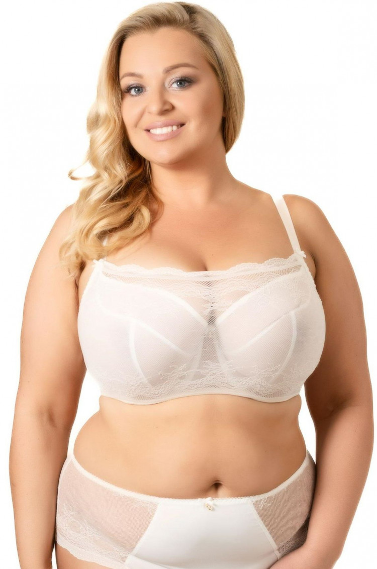 Бюстгальтер-топ с мягкими чашками +size из сетки и гипюра 