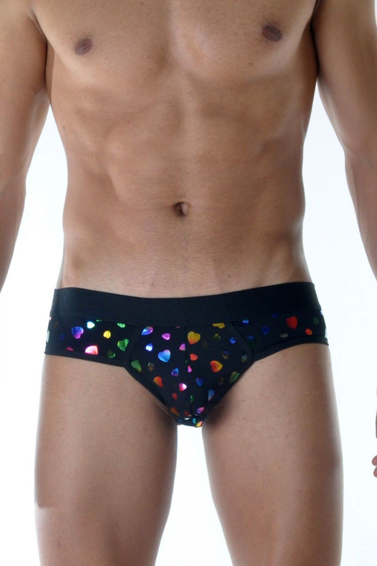 Мужские трусы-слипы с разноцветными сердцами 