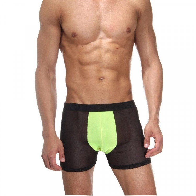Мужские полупрозрачные трусы-боксеры с неоновой вставкой 